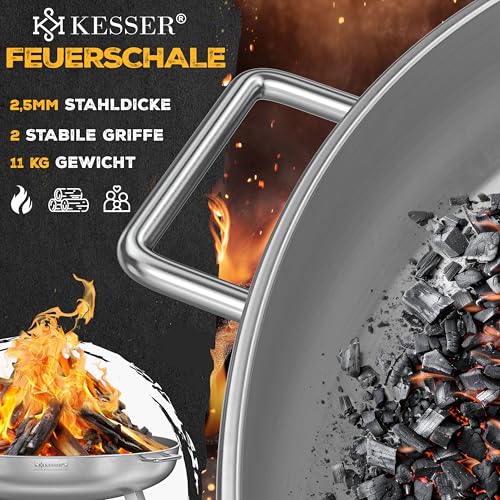 KESSER® Feuerschale 2,5mm Stahldicke | Feuerkorb Ø70cm Edelstahl | Feuertonne 42cm Feuerhaken Gusseisen Wasserablauf & 2 stabile Griffe Holz & Kohle Feuerstelle für Lagerfeuer Garten & Terrasse – Bild 3