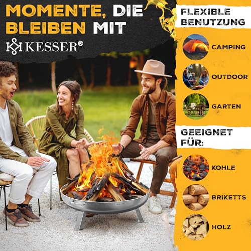 KESSER® Feuerschale 2,5mm Stahldicke | Feuerkorb Ø70cm Edelstahl | Feuertonne 42cm Feuerhaken Gusseisen Wasserablauf & 2 stabile Griffe Holz & Kohle Feuerstelle für Lagerfeuer Garten & Terrasse – Bild 4