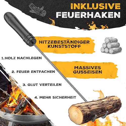 KESSER® Feuerschale 2,5mm Stahldicke | Feuerkorb Ø70cm Edelstahl | Feuertonne 42cm Feuerhaken Gusseisen Wasserablauf & 2 stabile Griffe Holz & Kohle Feuerstelle für Lagerfeuer Garten & Terrasse – Bild 5