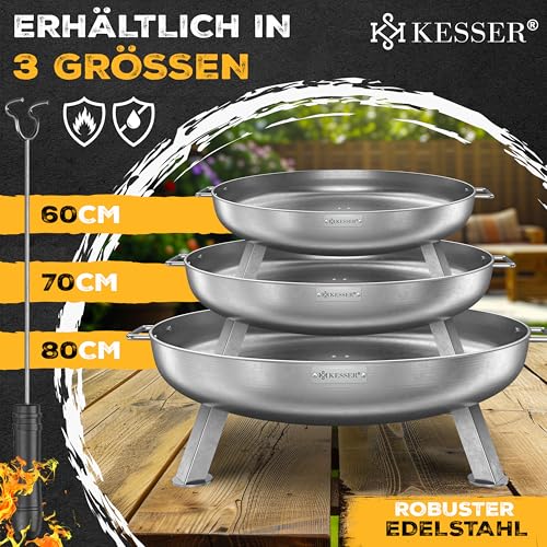 KESSER® Feuerschale 2,5mm Stahldicke | Feuerkorb Ø70cm Edelstahl | Feuertonne 42cm Feuerhaken Gusseisen Wasserablauf & 2 stabile Griffe Holz & Kohle Feuerstelle für Lagerfeuer Garten & Terrasse – Bild 8