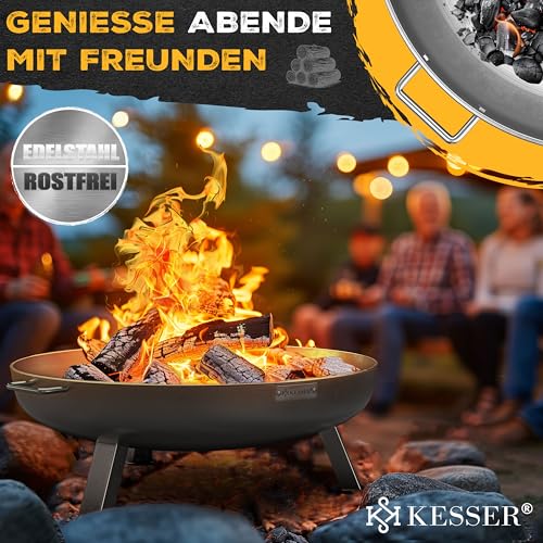 KESSER® Feuerschale 2,5mm Stahldicke | Feuerkorb Ø70cm Edelstahl | Feuertonne 42cm Feuerhaken Gusseisen Wasserablauf & 2 stabile Griffe Holz & Kohle Feuerstelle für Lagerfeuer Garten & Terrasse – Bild 9