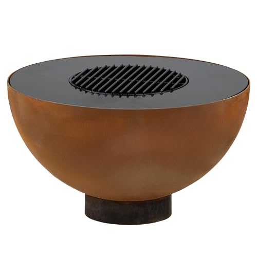 BBQ-Toro Feuerschale mit Grill Ø 60 cm | Rostoptik | Feuerplattengrill, Outdoor Feuerstelle mit Grillplatte, Grill Feuerschale | Brennschale, Feuerwanne für Garten, Garden Fire Pit, Fire Bowl