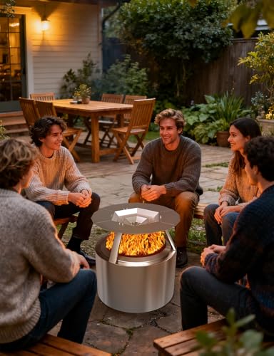 Wärmeabweiser für Soloofen Lagerfeuer, 49,5 cm Wärmeabweiser für Soloofen-Feuerstelle, 304 Edelstahl, Wärmeabweiser mit Griff & 3 Beinen für Lagerfeuerstelle, universelle Heizplatte fängt Wärme für – Bild 2