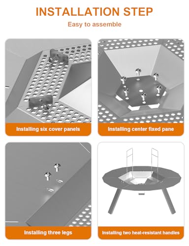 Wärmeabweiser für Soloofen Lagerfeuer, 49,5 cm Wärmeabweiser für Soloofen-Feuerstelle, 304 Edelstahl, Wärmeabweiser mit Griff & 3 Beinen für Lagerfeuerstelle, universelle Heizplatte fängt Wärme für – Bild 4