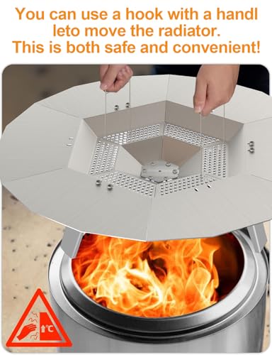 Wärmeabweiser für Soloofen Lagerfeuer, 49,5 cm Wärmeabweiser für Soloofen-Feuerstelle, 304 Edelstahl, Wärmeabweiser mit Griff & 3 Beinen für Lagerfeuerstelle, universelle Heizplatte fängt Wärme für – Bild 6