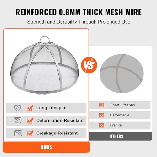 VEVOR Funkenfang für Feuerschalen Ø 1016 mm Feuerstellengitter Funkenschutz Edelstahl Funkenhaube 2-mm-Maschenlöcher Feuerschale Funkenschutzhaube Ideal für Feuerstellen Feuerschalen und Kaminen – Bild 3