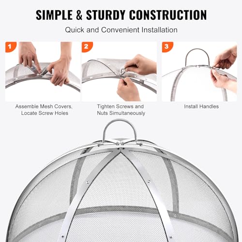 VEVOR Funkenfang für Feuerschalen Ø 1016 mm Feuerstellengitter Funkenschutz Edelstahl Funkenhaube 2-mm-Maschenlöcher Feuerschale Funkenschutzhaube Ideal für Feuerstellen Feuerschalen und Kaminen – Bild 5