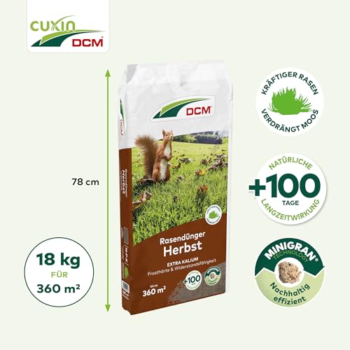 CUXIN DCM Rasendünger Herbst - Langzeit Rasendünger - Mit MINIGRAN® TECHNOLOGY - Frosthärte & Standfestigkeit - organisch-mineralischer Dünger - 18 kg – Bild 3