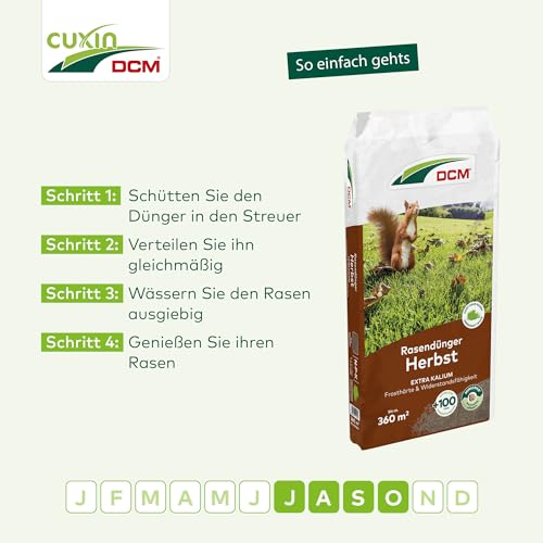 CUXIN DCM Rasendünger Herbst - Langzeit Rasendünger - Mit MINIGRAN® TECHNOLOGY - Frosthärte & Standfestigkeit - organisch-mineralischer Dünger - 18 kg – Bild 5