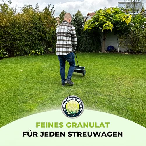 TerraUno Rasendünger Herbst Mooslos Glücklich, Moosfrei in 3 Tagen, 10 kg für 300 m², Eisendünger gegen Moos, extrafeines Granulat, Herbstdünger Rasen, Dünger für den Streuwagen – Bild 6