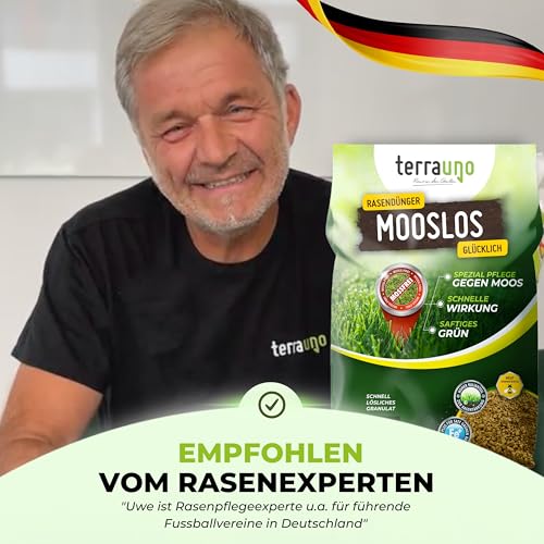 TerraUno Rasendünger Herbst Mooslos Glücklich, Moosfrei in 3 Tagen, 10 kg für 300 m², Eisendünger gegen Moos, extrafeines Granulat, Herbstdünger Rasen, Dünger für den Streuwagen – Bild 7