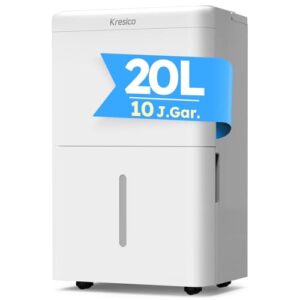 Kresico Luftentfeuchter elektrisch 20L/24H, Entfeuchter elektrisch Keller, Raumentfeuchter elektrisch 39dB für Räume bis zu 150m³/50m², Timer, 1M Ablaufschlauch, Filter, 10 J. Gar
