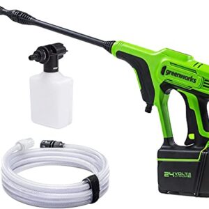 Greenworks Tools Akku-Druckreiniger G24PW (Li-Ion 24V 300 Watt Motorleistung 24 bar Druck 180 l/h Durchflussmenge 5-Fach Düse 6m Schlauch ohne Akku und Ladegerät) Green, Grey, Black