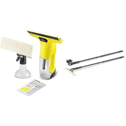 Kärcher Akku-Fenstersauger WV 6 Plus (Extra lange Akkulaufzeit: 100 min, wechselbare Absaugdüse) & Verlängerungsset (für alle Kärcher WV und KV 4, ausziehbar von 0,6 bis 1,5 Meter, 2 Teleskopstangen)