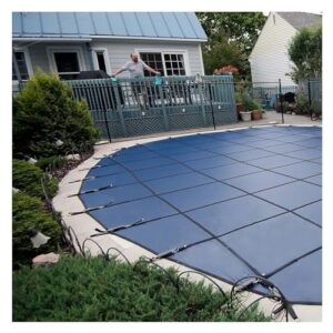 Alternative view of Couverture De Sécurité Pour Piscine Creusée, Couverture Solide En Maille Pour Piscines Creusées, Triple Couture Et Perméable À La Pluie, Matériel D'installation Inclus(Blue,Dia 10m(33ft))