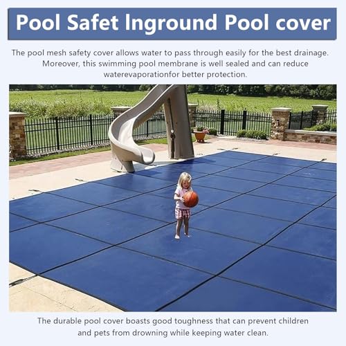 Couverture De Sécurité Pour Piscine Creusée, Couverture Solide En Maille Pour Piscines Creusées, Triple Couture Et Perméable À La Pluie, Matériel D'installation Inclus(Blue,Dia 10m(33ft)) – Bild 3