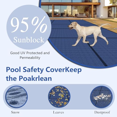 Couverture De Sécurité Pour Piscine Creusée, Couverture Solide En Maille Pour Piscines Creusées, Triple Couture Et Perméable À La Pluie, Matériel D'installation Inclus(Blue,Dia 10m(33ft)) – Bild 4