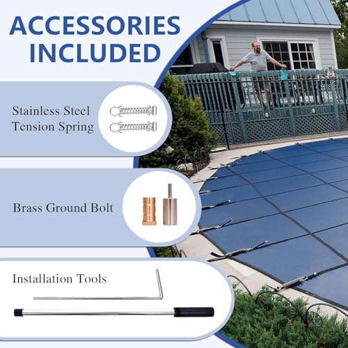 Couverture De Sécurité Pour Piscine Creusée, Couverture Solide En Maille Pour Piscines Creusées, Triple Couture Et Perméable À La Pluie, Matériel D'installation Inclus(Blue,Dia 10m(33ft)) – Bild 5