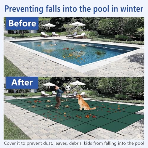Couverture De Sécurité Pour Piscine Creusée, Couverture Solide En Maille Pour Piscines Creusées, Triple Couture Et Perméable À La Pluie, Matériel D'installation Inclus(Blue,Dia 10m(33ft)) – Bild 7