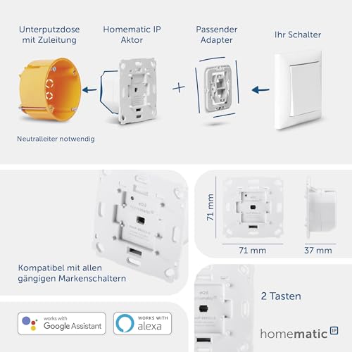 Homematic IP Smart Home Rollladenaktor für Markenschalter, digitale Steuerung für 1 Rollläden per App, Alexa & Google Assistant, elektrische Rolladen smart nachrüsten, 151322A0 – Bild 3