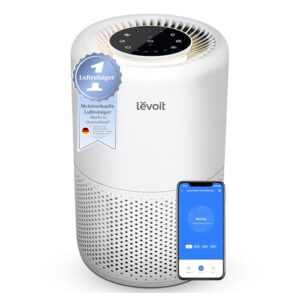 LEVOIT Luftreiniger HEPA Filter, Luftfilter gegen Schimmel Staub Pollen Gerüche, bis zu 35㎡ Raucherzimmer, Airpurifier Schlafmodus Nachtlicht Timer, App Steuerung, Silberweiß