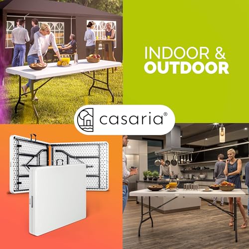 Casaria® 2X Gartentisch 183x76cm Klappbar Wetterfest Tragbar Kunststoff Garten Terrasse Camping Balkontisch Klapptisch Campingtisch Buffettisch Weiß – Bild 4