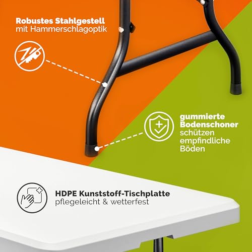 Casaria® 2X Gartentisch 183x76cm Klappbar Wetterfest Tragbar Kunststoff Garten Terrasse Camping Balkontisch Klapptisch Campingtisch Buffettisch Weiß – Bild 7