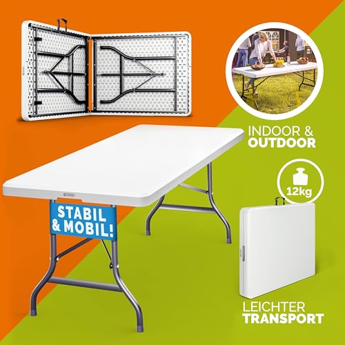 Casaria® 2X Gartentisch 183x76cm Klappbar Wetterfest Tragbar Kunststoff Garten Terrasse Camping Balkontisch Klapptisch Campingtisch Buffettisch Weiß – Bild 9