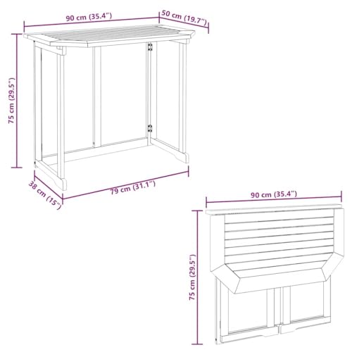 vidaXL Akazie Massiv Balkontisch Klapptisch Gartentisch Terrassentisch Tisch – Bild 9