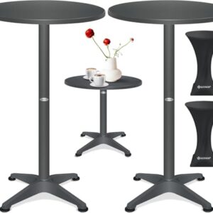 KESSER® 2in1 Stehtisch Bistrotisch 2er Set | Aluminium Edelstahlplatte | höhenverstellbar 70cm / 115cm | Partytisch Tisch Ø 80cm | Rund | In- & Outdoor | Empfangstisch | Inkl. Husse | Anthrazit