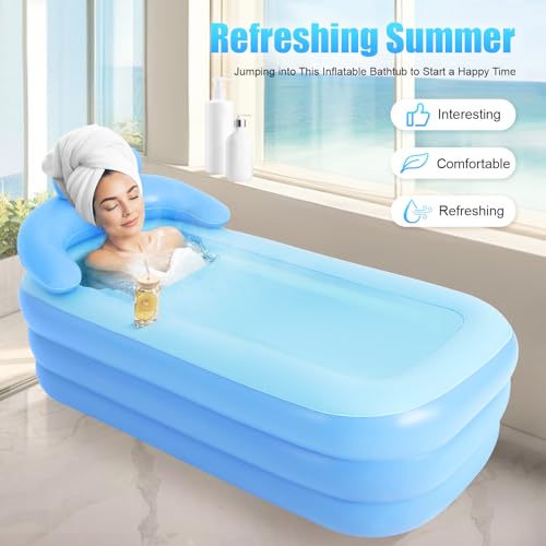 soudesileim 255L badewanne Aufblasbar - Klappbadewanne Für Erwachsene, Entworfen Mit Kopfstütze, Getränkehalter, Für Indoor Und Outdoor, Home Spa und Eisbad, 160x84x64cm – Bild 4