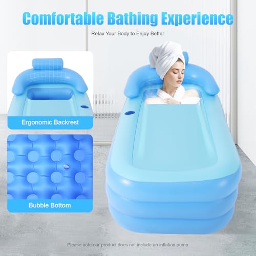 soudesileim 255L badewanne Aufblasbar - Klappbadewanne Für Erwachsene, Entworfen Mit Kopfstütze, Getränkehalter, Für Indoor Und Outdoor, Home Spa und Eisbad, 160x84x64cm – Bild 5