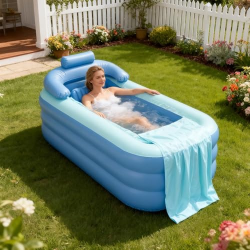 Aufblasbare Badewanne | Tragbare aufblasbare aus PVC mit Sitzmatte | Bad und Spa, Badezimmerzubehör | Für Männer Frauen Familien Kinder Jugendliche Jugendliche Jugendliche – Bild 2