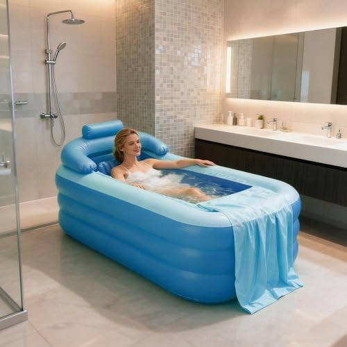 Aufblasbare Badewanne, faltbar, aufblasbar, aus PVC, mit integriertem Boden für Dusche, faltbar, Badartikel für Frauen, Mädchen, Familie, Teenager, Söhne, Tochter, Ehemann, für Männer und Kinder – Bild 9