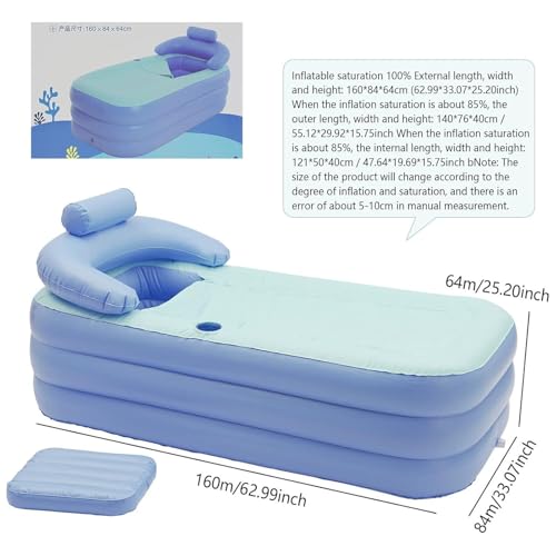 Aufblasbare Badewanne für Dusche – Tragbare aufblasbare aus PVC mit Sitzmatte | Faltbar, Badezimmer für Frauen Mädchen Familie | Ideal für Ehemann Sohn Tochter – Bild 4