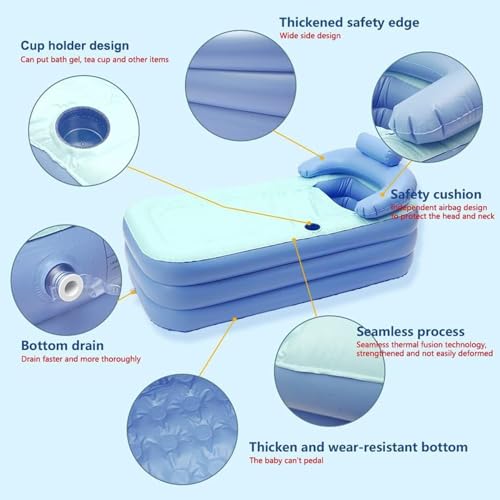 Aufblasbare Badewanne für Dusche – Tragbare aufblasbare aus PVC mit Sitzmatte | Faltbar, Badezimmer für Frauen Mädchen Familie | Ideal für Ehemann Sohn Tochter – Bild 6