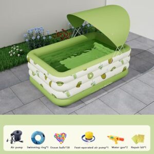 Alternative view of Aufblasbarer Swimmingpool, Rechteckiger 4-lagiger Außenpool mit Sonnenschutz und Rutsche, Verdicktes PVC Aufstellplanschbecken mit Zubehör für Garten und Hunde