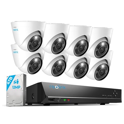 Reolink 12MP Überwachungskamera Set Aussen, 8X PoE IP Kamera Outdoor Innen, 16CH 4TB HDD NVR, Spotlights, Personen-/Fahrzeugerkennung, 2-Wege-Audio, 24/7 Aufnahme, Farb-/IR-Nachtsicht, RLK16-1200D8-A