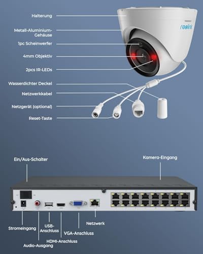 Reolink 12MP Überwachungskamera Set Aussen, 8X PoE IP Kamera Outdoor Innen, 16CH 4TB HDD NVR, Spotlights, Personen-/Fahrzeugerkennung, 2-Wege-Audio, 24/7 Aufnahme, Farb-/IR-Nachtsicht, RLK16-1200D8-A – Bild 8