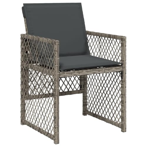 vidaXL Gartenstühle 4 STK., Gartenstuhl mit Kissen, Gartensessel Stuhl für Garten Balkon Terrasse, Sessel Stuhlset Gartenmöbel, Grau Poly Rattan