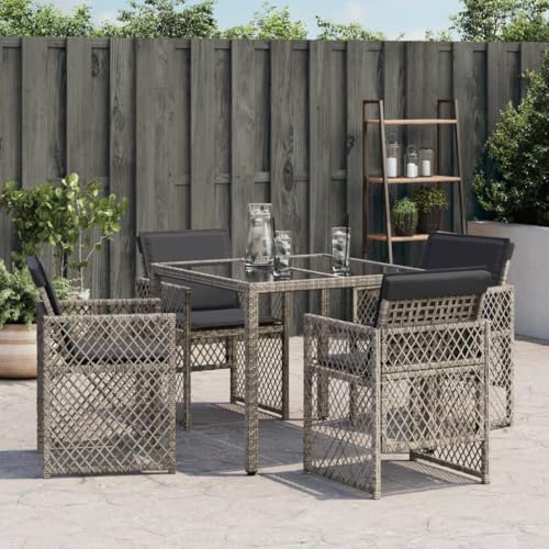 vidaXL Gartenstühle 4 STK., Gartenstuhl mit Kissen, Gartensessel Stuhl für Garten Balkon Terrasse, Sessel Stuhlset Gartenmöbel, Grau Poly Rattan – Bild 2