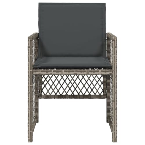 vidaXL Gartenstühle 4 STK., Gartenstuhl mit Kissen, Gartensessel Stuhl für Garten Balkon Terrasse, Sessel Stuhlset Gartenmöbel, Grau Poly Rattan – Bild 4