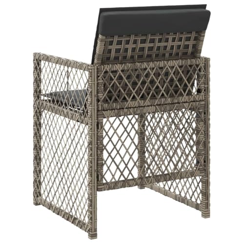 vidaXL Gartenstühle 4 STK., Gartenstuhl mit Kissen, Gartensessel Stuhl für Garten Balkon Terrasse, Sessel Stuhlset Gartenmöbel, Grau Poly Rattan – Bild 6