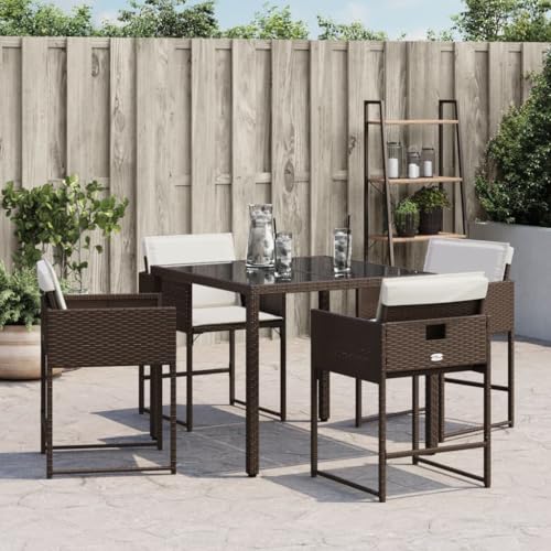 vidaXL Gartenstühle 4 STK., Gartenstuhl mit Kissen, Gartensessel Stuhl für Garten Balkon Terrasse, Sessel Stuhlset Gartenmöbel, Beigemischung Poly Rattan – Bild 2