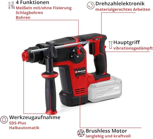 Einhell Professional Akku-Bohrhammer TP-HD 18/26 Li BL-Solo Power X-Change (18 V, Brushless, 2,6 J, SDS-plus, 26 mm Bohrleistung in Beton, 4 Funktionen, Koffer, ohne Akku) – Bild 5