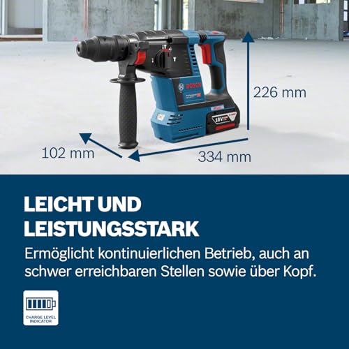 Bosch Professional 18V System Akku Bohrhammer GBH 18V-26 (SDS Plus, Bohr-Ø max: Beton/Stahl/Holz 26/13/30mm, inkl. Zusatzhandgriff, Tiefenanschlag 210mm, Maschinentuch, L-BOXX, ohne Akku/ Ladegerät) – Bild 3