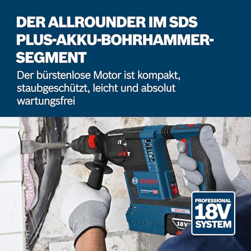 Bosch Professional 18V System Akku Bohrhammer GBH 18V-26 (SDS Plus, Bohr-Ø max: Beton/Stahl/Holz 26/13/30mm, inkl. Zusatzhandgriff, Tiefenanschlag 210mm, Maschinentuch, L-BOXX, ohne Akku/ Ladegerät) – Bild 4