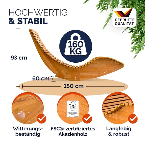 Casaria® 2X Sonnenliege inkl. Auflage 2 Personen Creme Klappbar Wetterfest Holz Garten Liege Ergonomisch 160kg Belastbarkeit FSC®-Zertifiziert Schwungliege Set Balkon 195x60cm – Bild 2