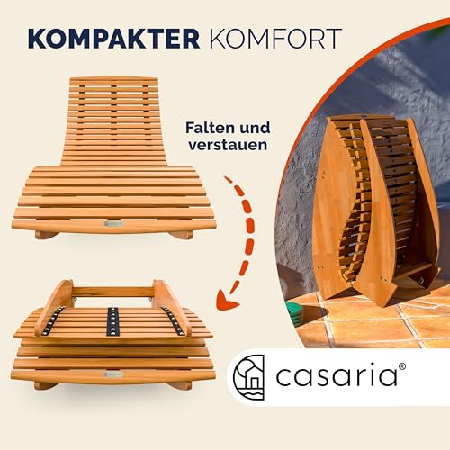 Casaria® 2X Sonnenliege inkl. Auflage 2 Personen Creme Klappbar Wetterfest Holz Garten Liege Ergonomisch 160kg Belastbarkeit FSC®-Zertifiziert Schwungliege Set Balkon 195x60cm – Bild 4