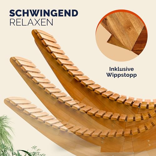 Casaria® 2X Sonnenliege inkl. Auflage 2 Personen Creme Klappbar Wetterfest Holz Garten Liege Ergonomisch 160kg Belastbarkeit FSC®-Zertifiziert Schwungliege Set Balkon 195x60cm – Bild 7